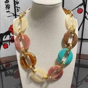 Multicolor Resin & Gold-Link Statement Necklace